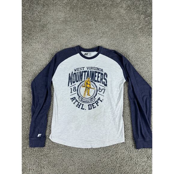 West Virginia Mountaineers Shirt Mens L Gray Blue Athletic Dept Long Sleeve - Picture 1 of 12